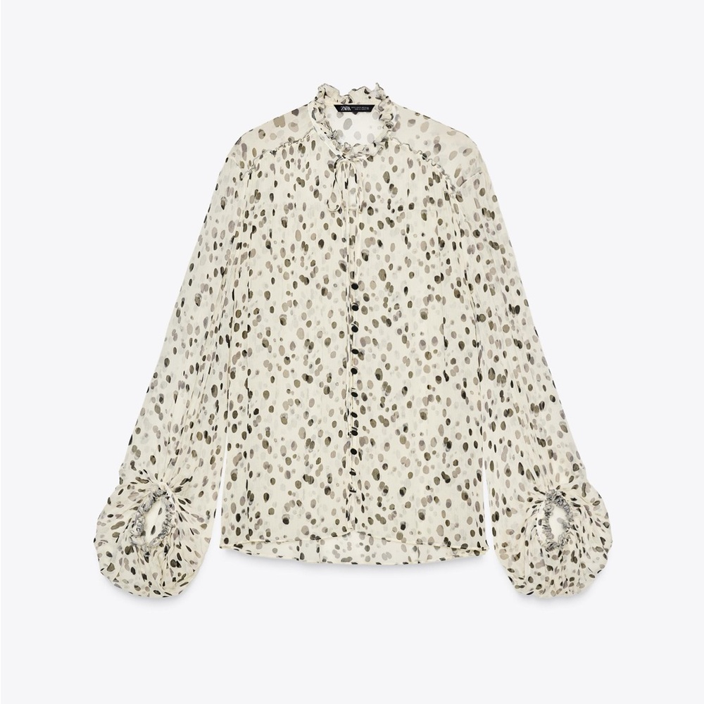 Zara Cream and Black Polka Dot Blouse